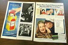 2 Vintage 1940s/50s Palmolive & Lavoris Full Color Magazine Full Page Ads 