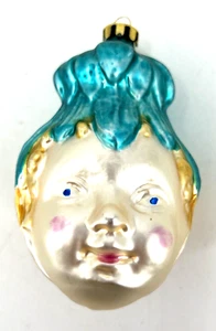 Fairy Elf Pixie Leaf Hat Head Glass Christmas Ornament 3.5" Vintage - Picture 1 of 7