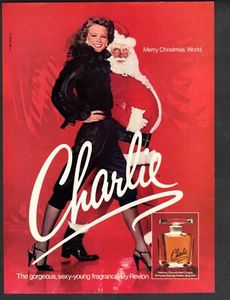Vintage advertising print Perfume  Charlie Gorgeous Girl Santa Christmas Revlon - Picture 1 of 1