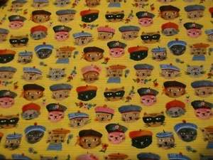 1 Fat Quarter neuer Baumwollstoff Katzengesichter auf gelb ca. 21" x 18" Ooh La La - Bild 1 von 3