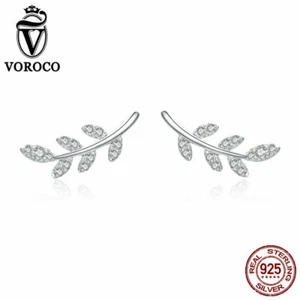 Pendientes de tachuelas reales Voroco 100 % plata esterlina hoja de primavera con AAA CZ para niña - Imagen 1 de 10
