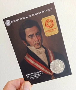 PERU 2022 , BICENTENARY , MANUEL VIDAURRE , COIN ON CARD , MINT - Picture 1 of 3