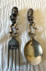 Tenedor y cuchara bebé Sterling WILLIAM RUSER muñeca de sujeción con mango de querubín JUEVES - Imagen 1 de 15