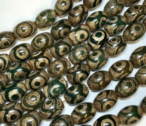 Precioso 16x12mm ágata tibetana ovalado cuentas de piedras preciosas verde marrón - Imagen 1 de 1