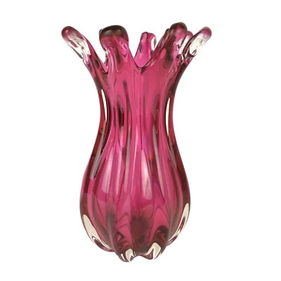 Богемская чешская ваза Chribska с розовым лепестком клюквы верх 8 точек 8 7/8 дюйма - Изображение 1 из 4