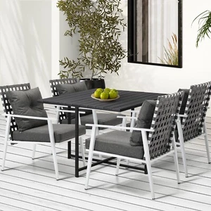 Livsip Outdoor Dining Set Patio Furniture Balck Table Rattan White Chairs 5PC - Picture 1 of 10