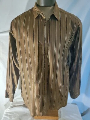 Camisa de vestir informal de manga larga occidental marrón a rayas Tommy Bahama para hombre L nueva sin etiquetas Foto 1 de 4
