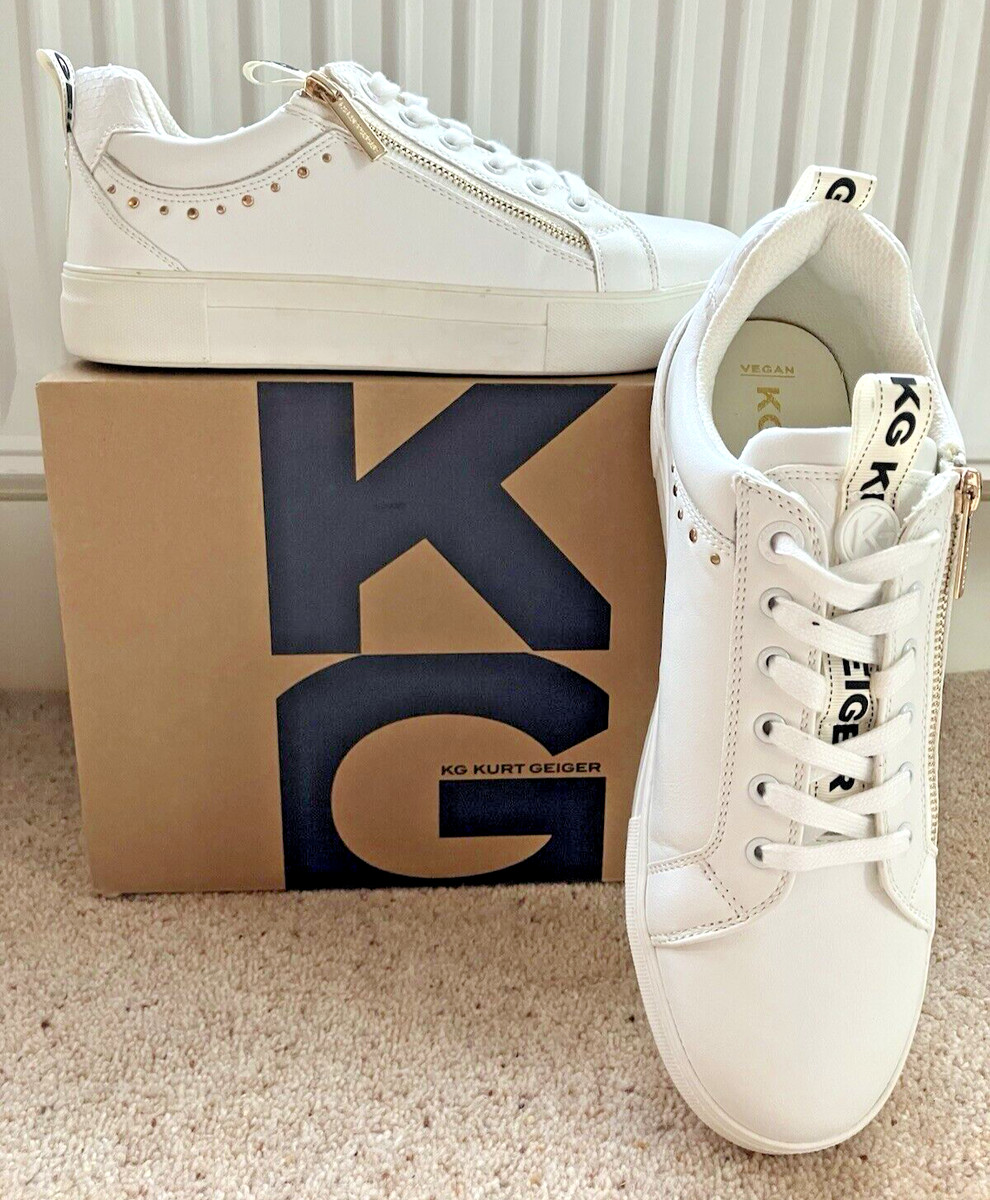 kurt geiger white and gold trainers