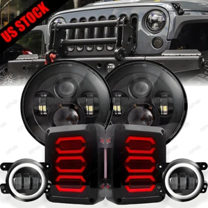 For Jeep Wrangler JK Pair 7" Round LED Headlight Fog Light Back Light Combo Kit - Picture 1 of 21