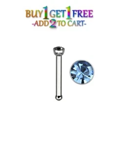 20G TANZANITE LIGHT BLUE NOSE BONE 316L Stainless Gem CZ Stud Ring Piercing 1416 - Picture 1 of 20