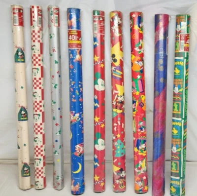 VTG Christmas Wrapping Paper Roll 9 Designs Disney Mickey Mouse 1980s to 90s NOS - Image 1 of 4