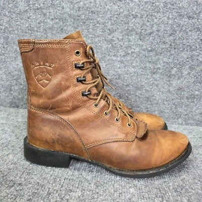 Ariat Womens Size 8.5B Brown Leather Lace Up Ankle Kiltie Cowboy Western Boots - Image 1 of 4
