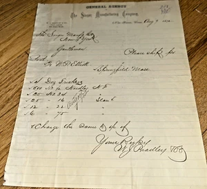 1872 SINGER SEWING MANUFACTURING Letter / Order 219 Chapel St. NEW HAVEN CT. - Imagen 1 de 5