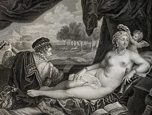 Filippo II e la sua maîtres, origine. Incisione su rame 1786 secondo del TIZIANO - Imagen 1 de 12