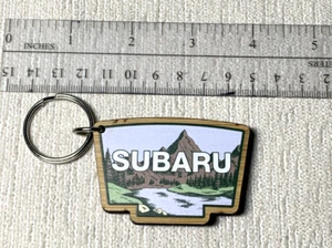 Subaru Logo Bamboo Woodcut Keyring Key Chain Outback Forester - Picture 1 of 3