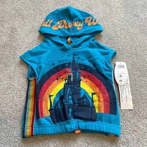 Disney Parks Shirt Girls XXS WDW Rainbow Castle Glitter Hoodie Pride Retro New - Picture 1 of 13