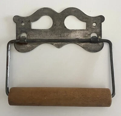 Suporte de papel higiênico antigo vintage estilo vitoriano madeira metal fazenda rústica - Imagem 1 de 4
