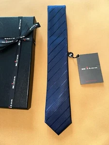 KITON MEN'S SILK STRIPES TIE BLUE 2.75" THE WIDEST NWT - Picture 1 of 6