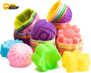 42 Pezzi Stampi Silicone Cupcake Multi Fiore Forme Tazze da Forno Antiaderenti Ciambella Wra - Foto 1 di 13