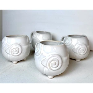 West Elm Ram Sheep Mugs Set of 4 White Stoneware Footed Farmhouse Cottagecore - Picture 1 of 7