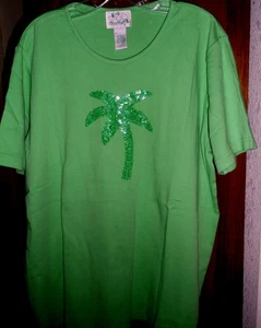 NWT 🦋💎💥QUACKER FACTORY💥💎🦋 Short Sleeve Sequined Palm Tree Top L - Picture 1 of 3