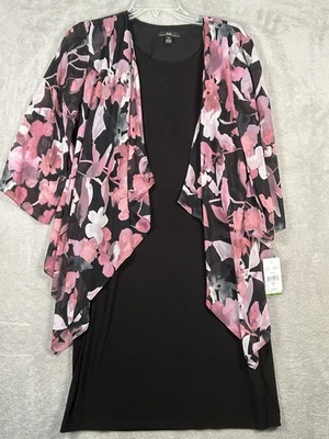Women's R & K black sheath dress/attached sheer floral jacket Size 8 *SHIPS FREE - Image 1 of 4