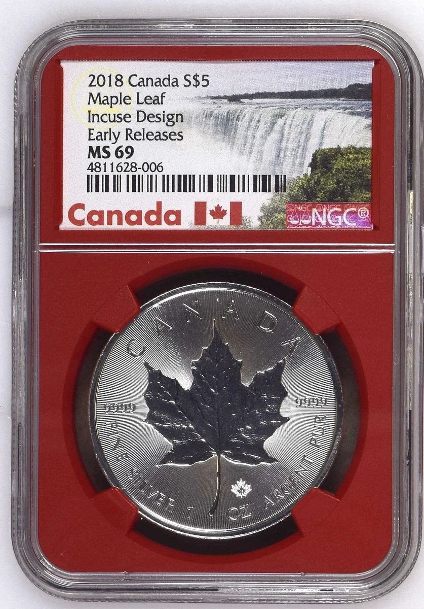 Canadian Maple Leaf MS 69 Grade 2018 Year Silver Bullion Coins for