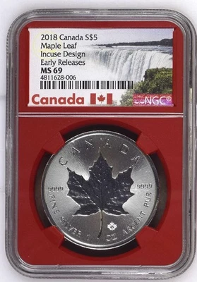 2018 Canada S$5 Maple Leaf Incuse Design-- Early Releases NGC MS-69 - Image 1 of 2