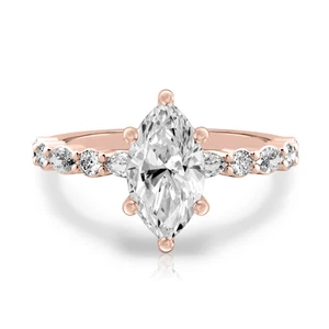 18K Rose Gold Wedding Ring Lab Grown Marquise 1.6 Carat IGI Certified Diamond - Picture 1 of 10