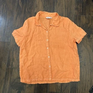 Hot Cotton Marc Ware Blouse Shirt Womens Medium Orange 100%Linen Coastal - Picture 1 of 5