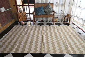 Rugmoda Oliv und Cremeweiß Chevron Panja Webstuhl Baumwollteppich - 5x8 Fuß - Bild 1 von 7