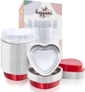 Aluminum Foil Mini Heart Cake Pan, 25pcs 9oz Disposable Heart Shaped Cake Pan... - Picture 1 of 6