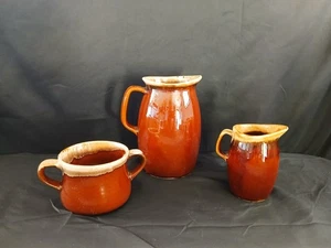 Hull And McCoy USA Brown Drip Glaze Stoneware Pottery 3 Pieces - Picture 1 of 14