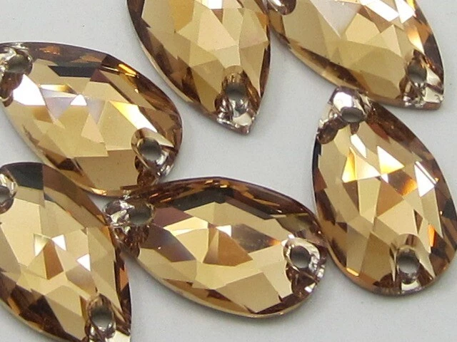 4 pcs. 28X17mm PEAR LIGHT COLORADO TOPAZ SEW ON FLATBACK STAR BRIGHT Rhinestones - Image 1 of 1