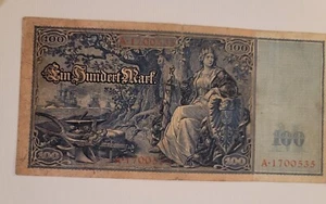 1908 Large German 100 Mark Banknote. Currency. Germany Paper Monet before WW1 - Picture 1 of 12