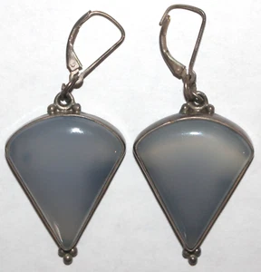 Vtg Pair Sterling Silver .925 Teardrop Earrings w/ Blue Gray Glass 1" x 1.25" - Picture 1 of 5