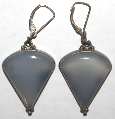 Винтажная пара серых сережек из стерлингового серебра 925 пробы с синим стеклом 1 дюйм x 1,25 дюйма - Изображение 1 из 4