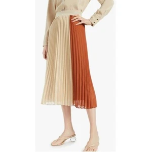 Alfani Womens L Cream Beige Colorblock Pleated Elastic Waist Skirt NWT BC69 - Picture 1 of 3