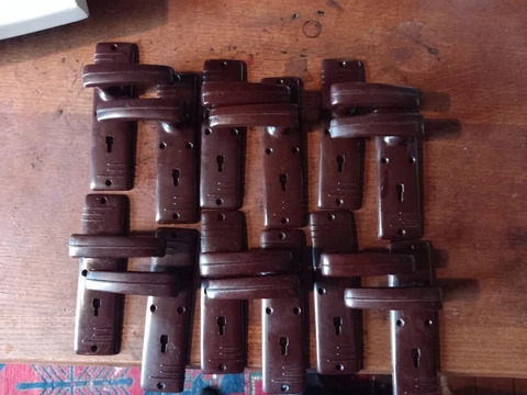 Six Pairs Of Vintage Antique Bakelite Art Deco 1930's door handles Cover