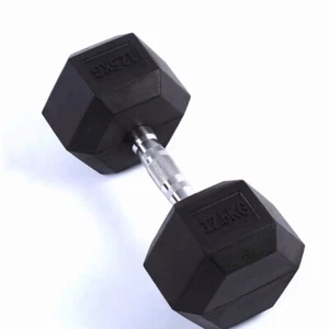 12.5KG Rubber Hex Dumbbells Dumbell Weights Gym Exercise Strength Training Black - Picture 1 of 13