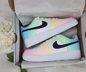 Nike Air Force 1 GS Custom Sneaker Gr. 38 Neon Rainbow Pastell - Bild 1 von 6