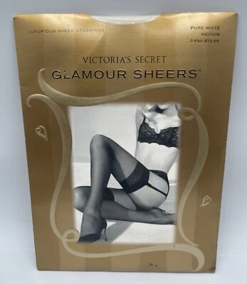 Victoria Secret Glamour Sheers Luxurious Sheer Stockings Med Pure White 2 Pairs - Image 1 of 3