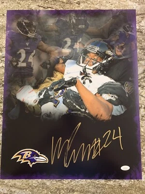 Foto personalizada 16x20 firmada por Marcus Peters Baltimore Ravens prueba exacta certificado de autenticidad JSA B Foto 1 de 4