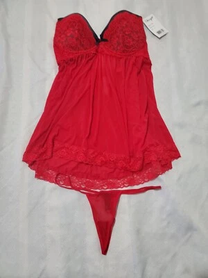 Babydoll para mujer Dreamgirl coqueta de malla y encaje con tanga a juego XL B10 Foto 1 de 4