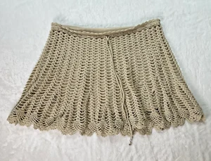 Boho Hippie Crochet Mini Skirt Size XL? Cream Festival Beachy Knit Lined Skirt - Picture 1 of 11