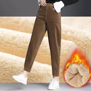 Damen Kord Jeans Hosen Fleecefutter Dick Gummibund Hosen - Bild 1 von 14