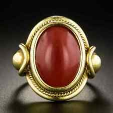 Antique 7Ct Oval Cut Simulated Red Coral Engagement Ring 14K Yellow Gold Plated