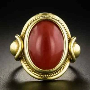 Antique 7Ct Oval Cut Simulated Red Coral Engagement Ring Sterling Silver 925 - Picture 1 of 4