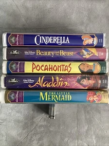 Disney VHS Lot Of 5 Cinderella Beauty A T Beast Pocahontas Aladdin Lil Mermaid - Picture 1 of 6