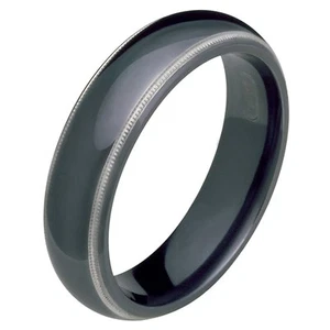Titanium Black Ring Two Tone Comfort Fit 7mm Wide Wedding Band for Him Her - Picture 1 of 1